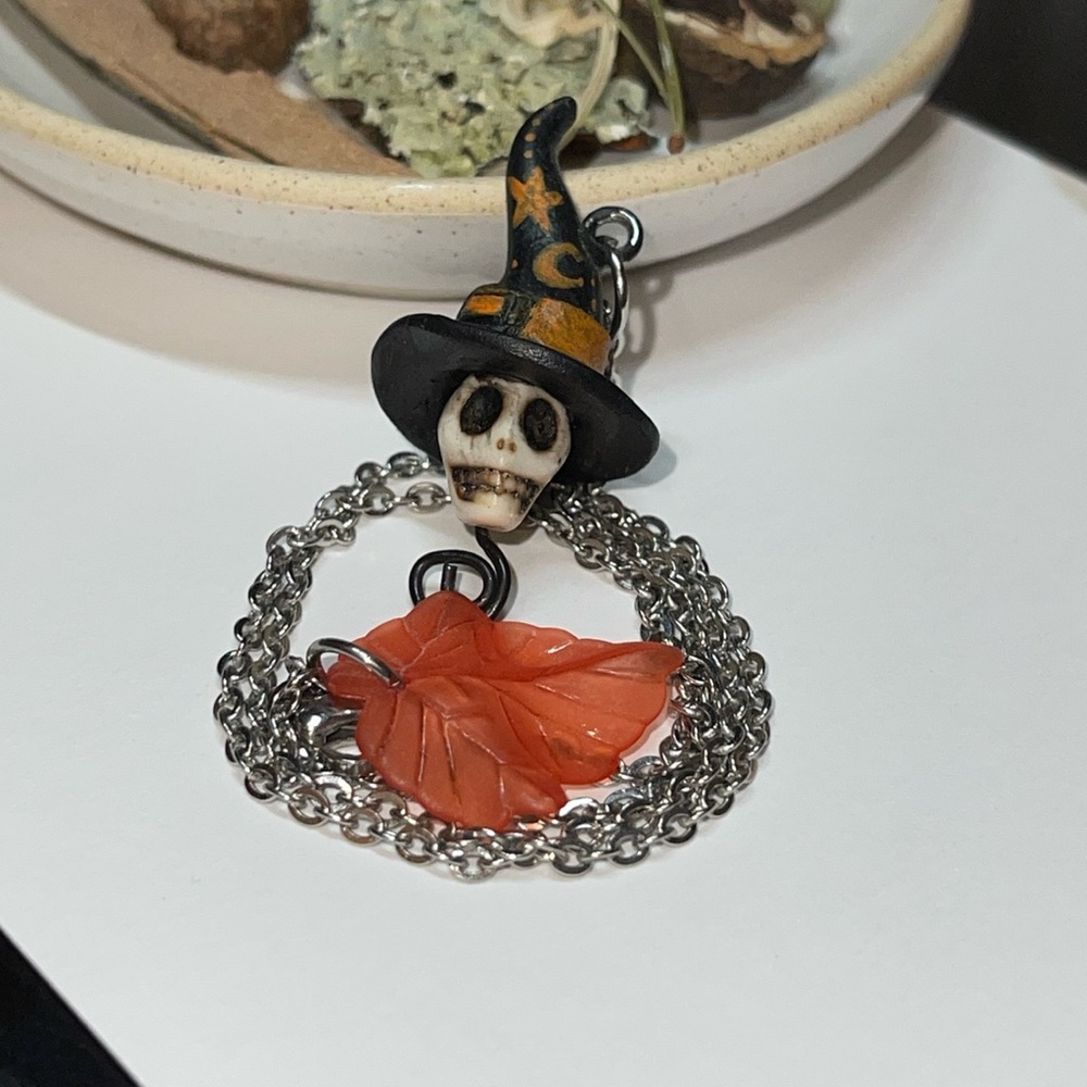 Skull Witch Halloween Samhain Necklace Handmade